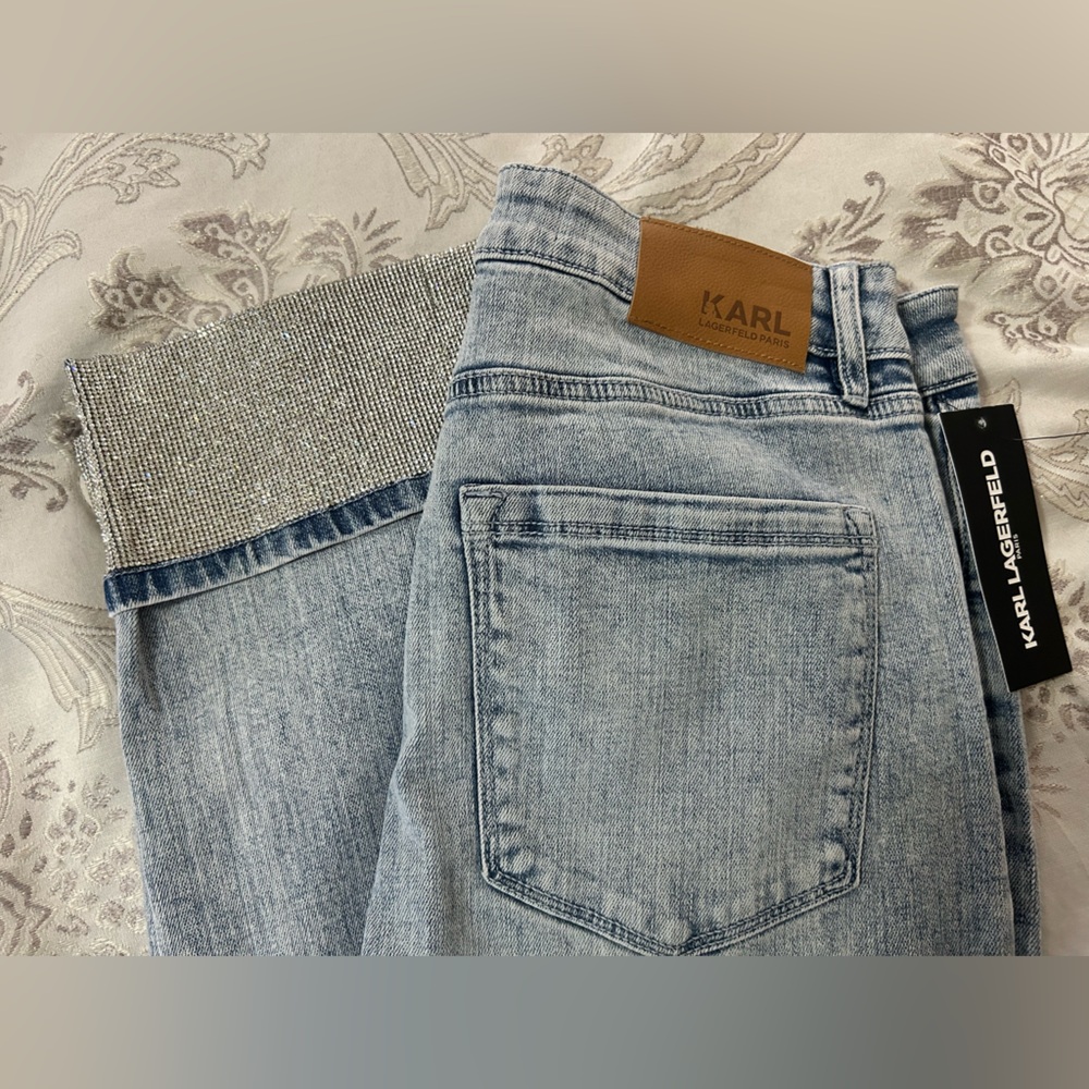 NWT Karl Lagerfeld Light Blue Jeans with Silver Accents - Picture 3 of 4